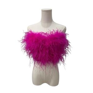 Fashion Nova Luxe Hot Pink Feathered Strapless Corset Size L